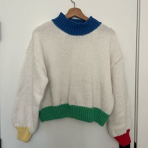 Colorful Women's Sweater with Blue Collar